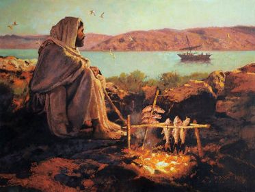 Jesus looking over the water, a scene from the gospel of John chapter 21