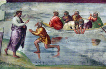 Jesus reaching out to Peter on the beach, from John chapter 21